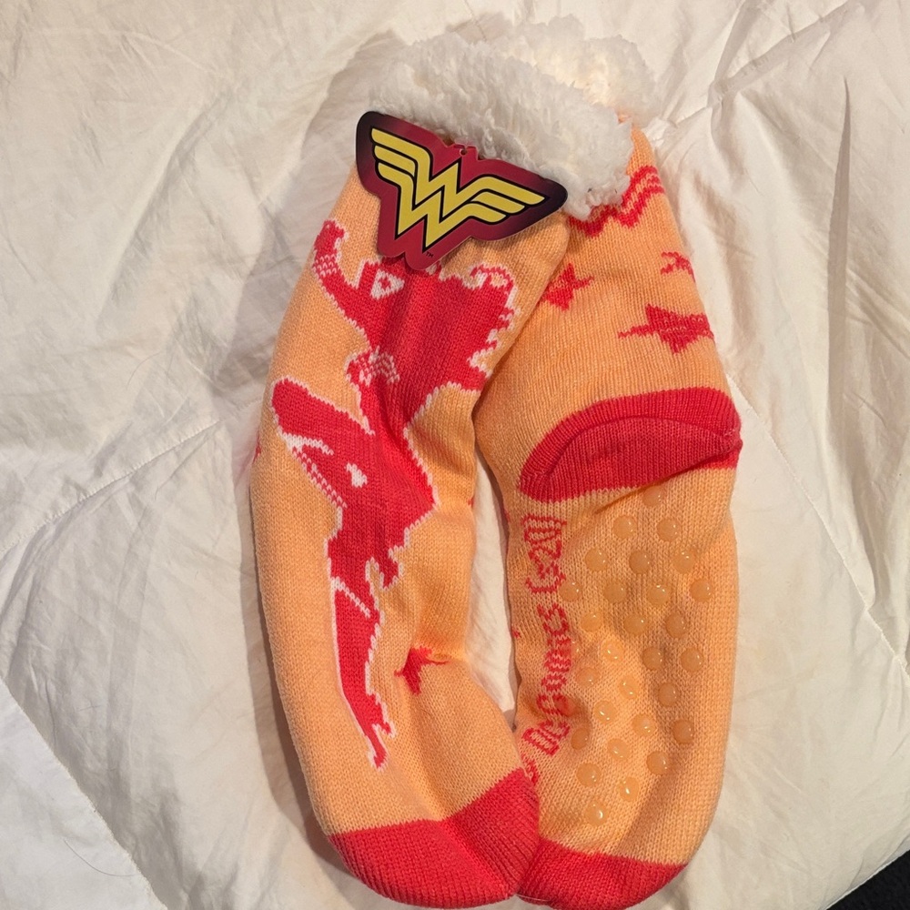 DC Sherpa Lined Socks with Red and Orange Design